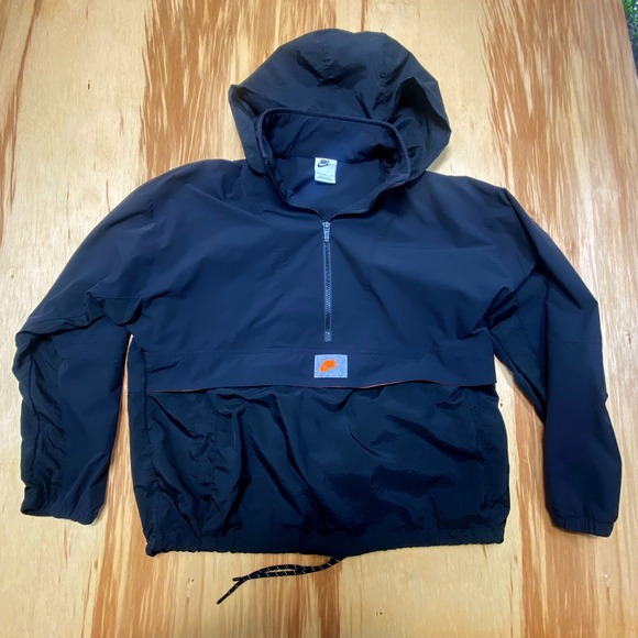 Black‎ Nike Packable Hooded Windbreaker Kangaroo Pouch Mens Small - Picture 1 of 7